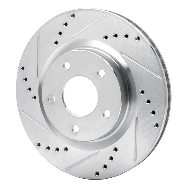 Nissan X-Trail Brake Rotor (1) - Front Left - R1 Concepts - Drilled & Slotted - Silver - `07-`15